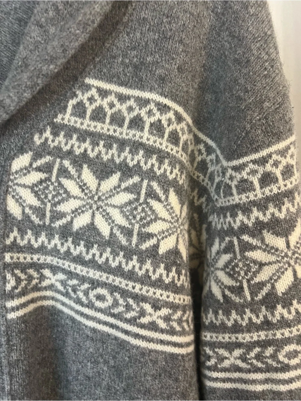 Vintage Men J. Crew Gray/ivory Lambswool Fair Isle Shawl Collar Cardigan